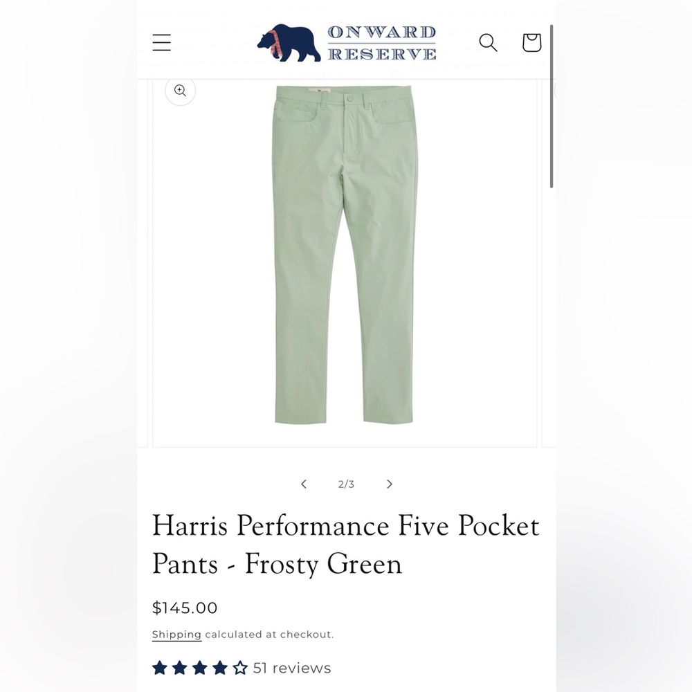 Onward Reserve-Harris Performance Five Pocket Pants - Frosty Green-34x34